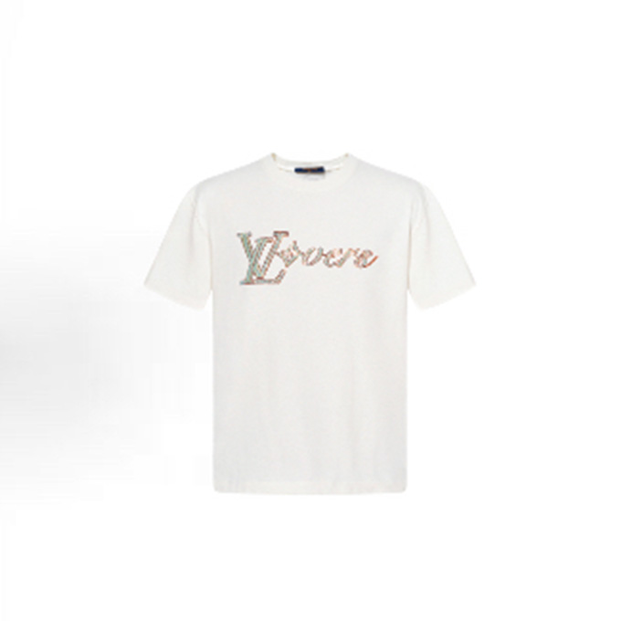 lv louis vuitton crystal logo embroidery t-shirt